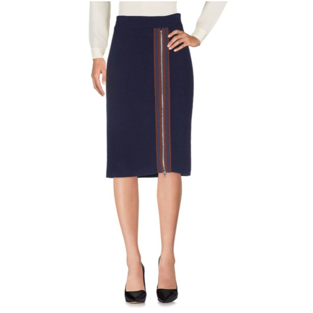 KI6? Who Are You? Navy Blue Vertical Stripe w/Gold Zipper Pencil Skirt Sz 8